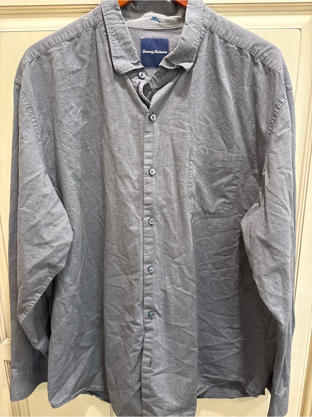 Tommy Bahama Gray Shirt with Blue Dolphin Embroidery